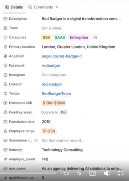 An enriched Attio company record with fields populated automatically.