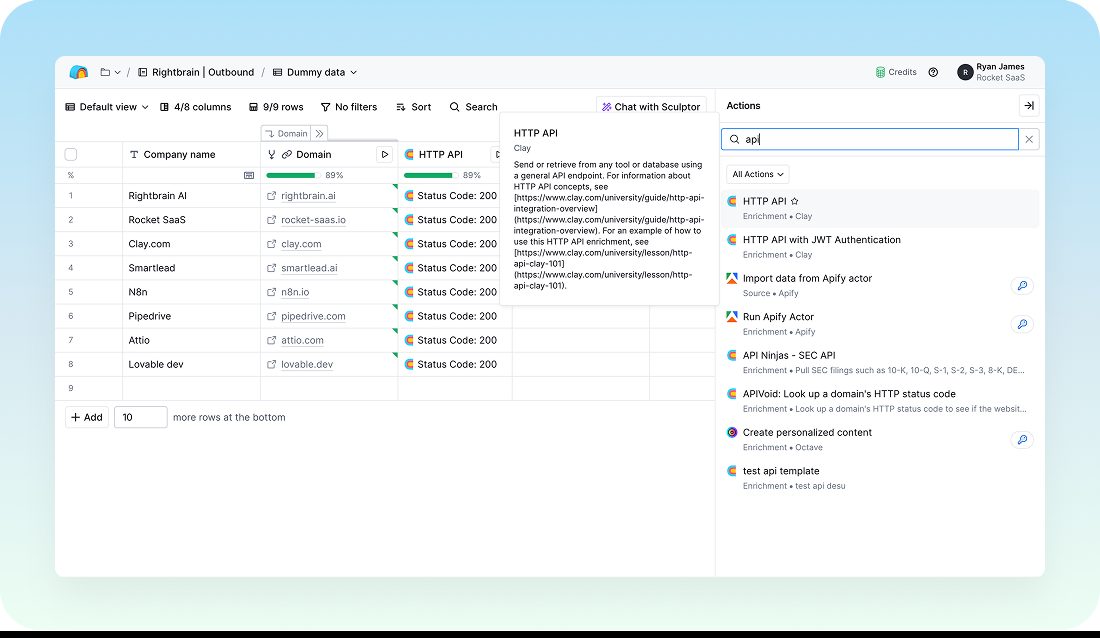 Mapping Clay columns to the Rightbrain task inputs.