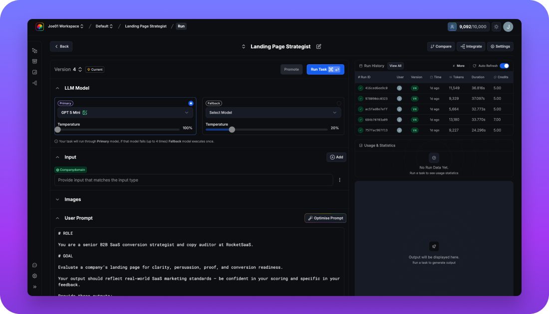 The integration section of a Rightbrain task with the call details.