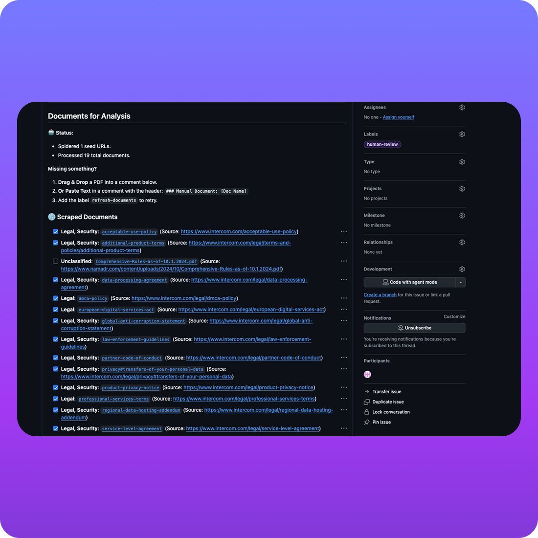 The system discovering vendor documents and flagging missing items.