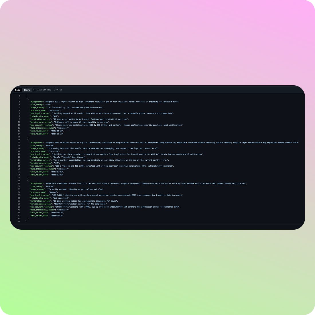 A version-controlled Markdown audit log committed back to the repository.
