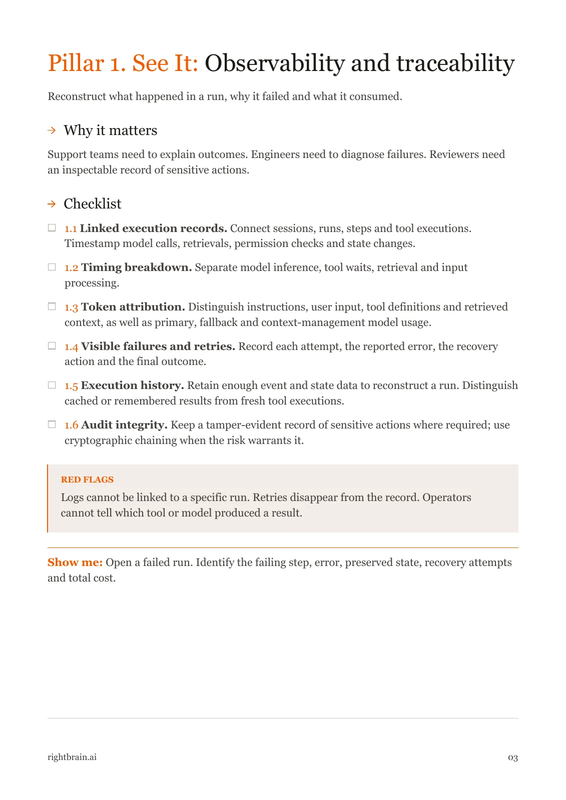Page 3: Observability checklist from The Production-Ready Agent Checklist